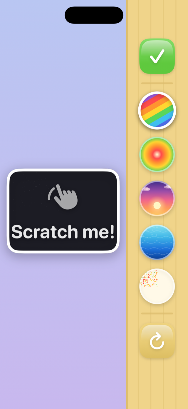 Scratch and See card ready to be scratched to reveal rainbow art